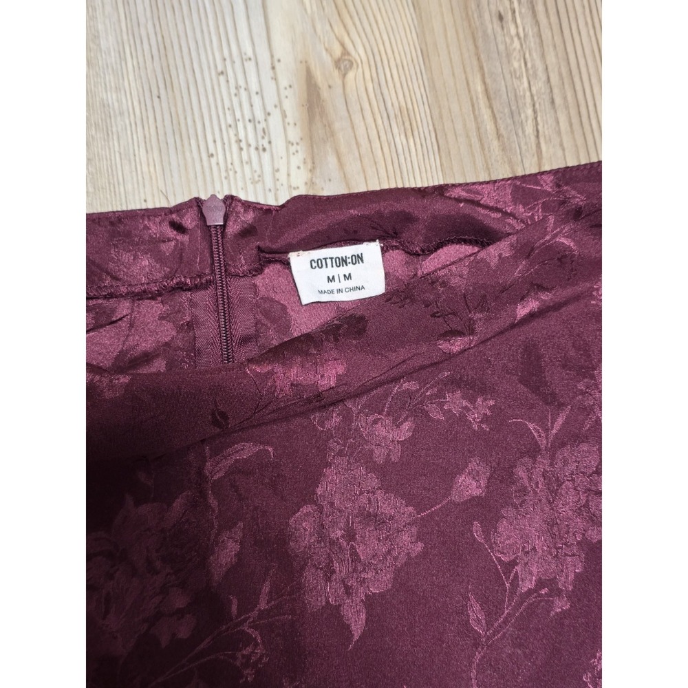Cotton On Burgundy Satin Floral Mini Skirt Womens M Y2K Coquette Romantic Wine - Picture 2 of 6